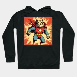 Superhero Cat Funny Cartoon Vintage Cat Superhero Drawing Hoodie